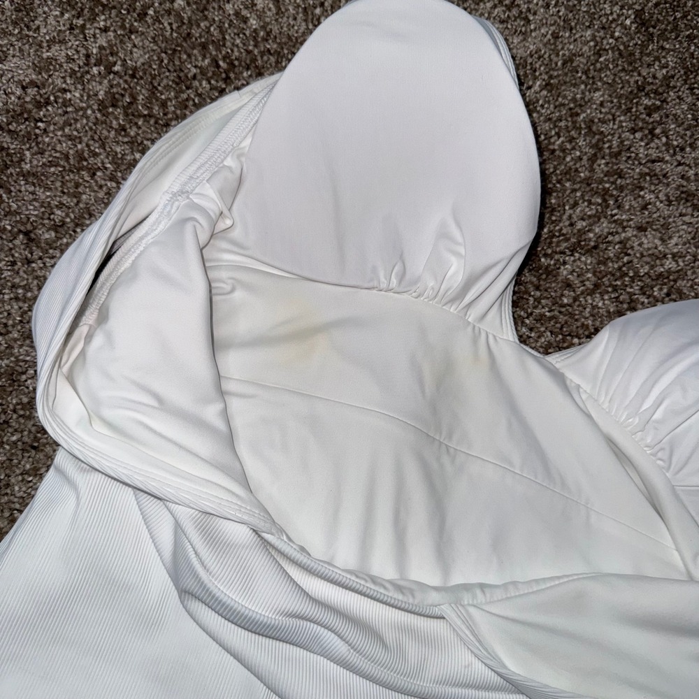 Quince One Piece Swimsuit Womens Large White Good Ribbed V-Neck ATG001 - Picture 3 of 6